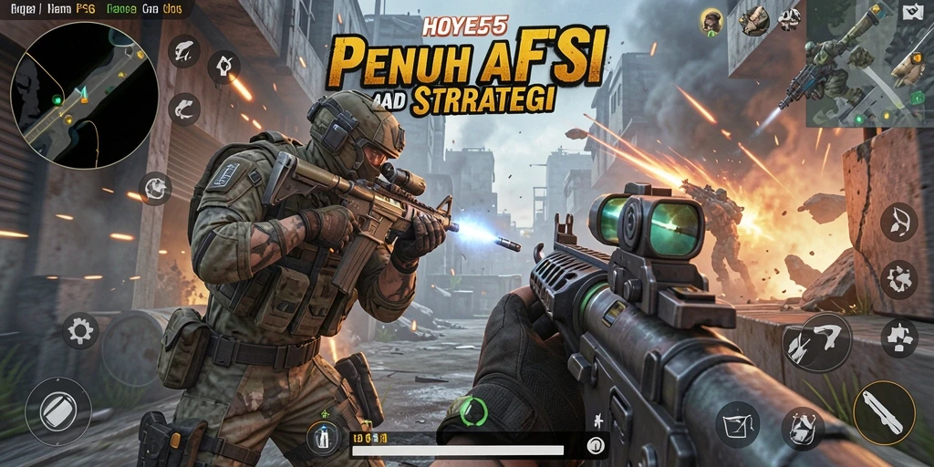 Tampilan seru gameplay HOYE55 dengan aksi tembak-menembak yang intens.