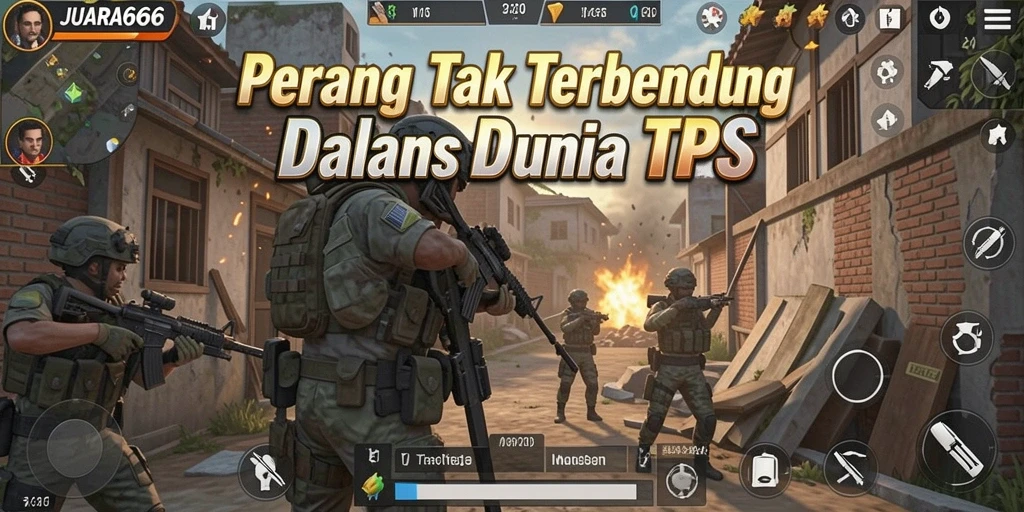Gameplay JUARA666 dengan pertempuran intens di medan perang.
