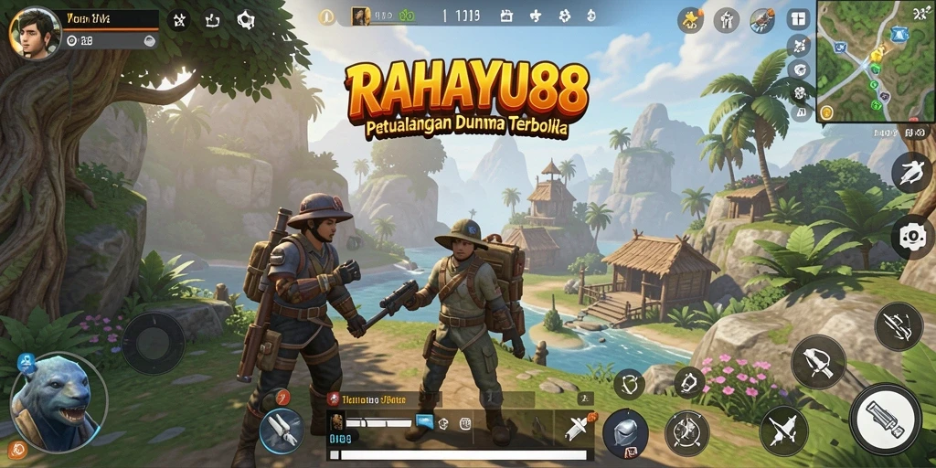Screenshot gameplay RAHAYU88 menampilkan petualangan di dunia terbuka yang luas.